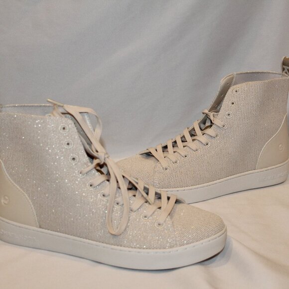 NIB MICHAEL KORS WOMEN'S CREAM GOLD HIGH TOP SNEAKERS SZ 8 - Picture 2 of 7